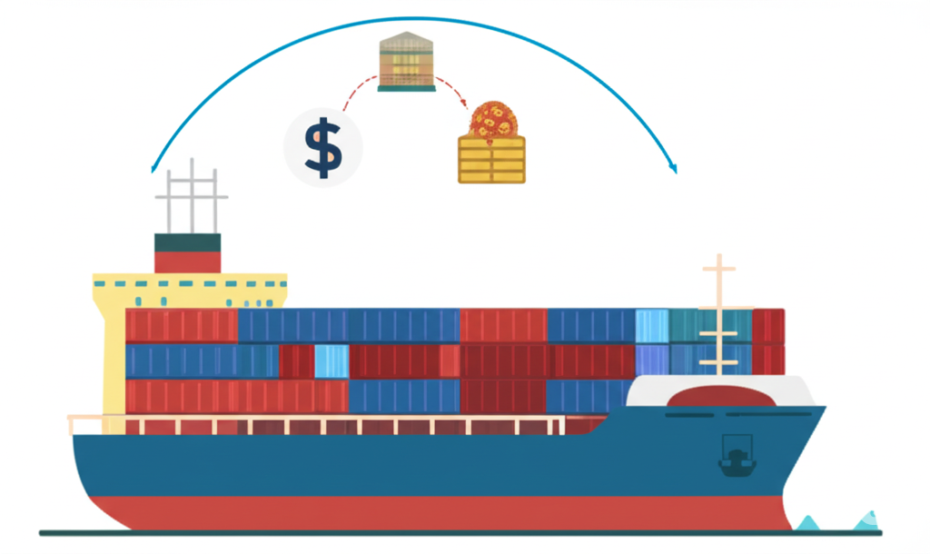 Một chiếc tàu chở hàng với nhiều container khác nhau.
