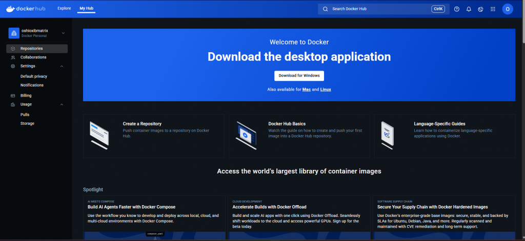 Giao diện trang chủ Docker Hub